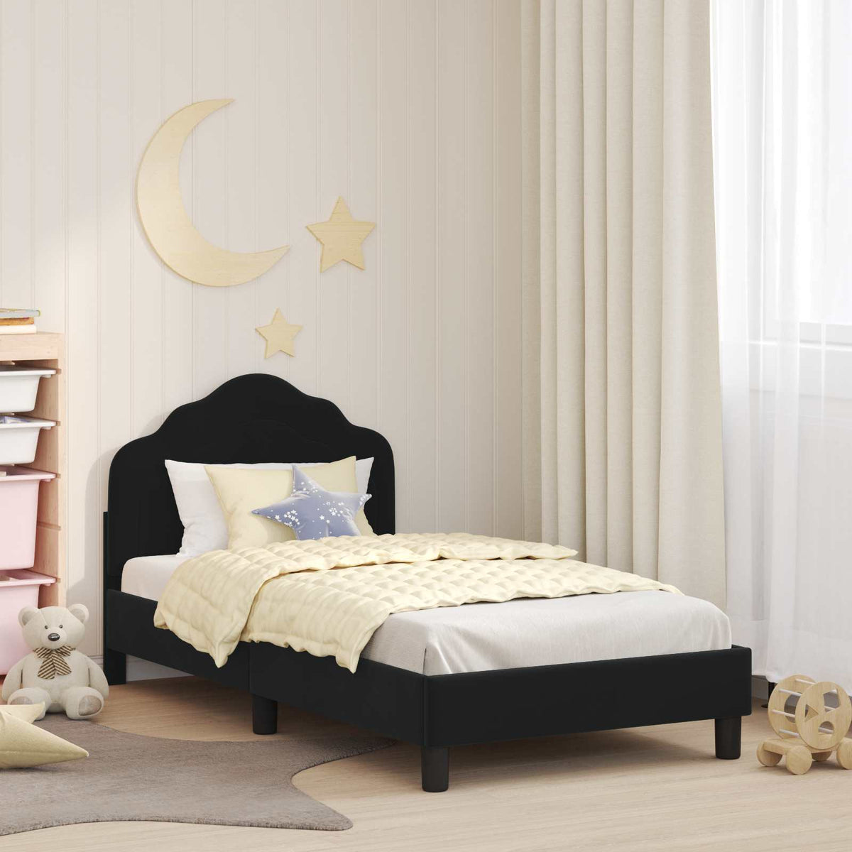 Vidaxl bedframe voor kinderen met hoofdbord zwart 80 x 160 cm fluweel