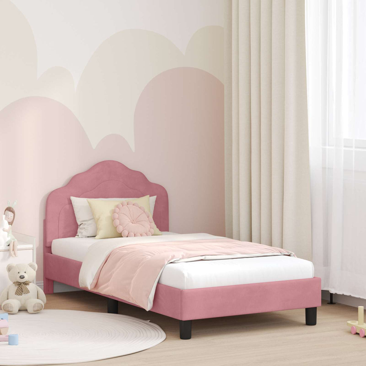 Vidaxl bedframe voor kinderen met hoofdbord roze 80 x 160 cm fluweel