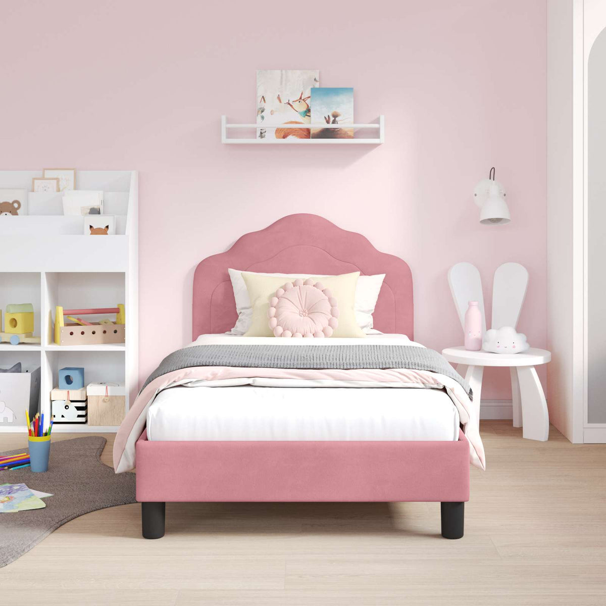 Vidaxl bedframe voor kinderen met hoofdbord roze 80 x 160 cm fluweel