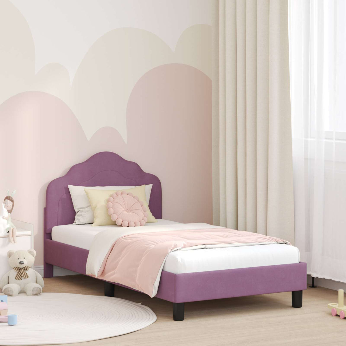Vidaxl bedframe voor kinderen met hoofdbord paars 80 x 160 cm fluweel