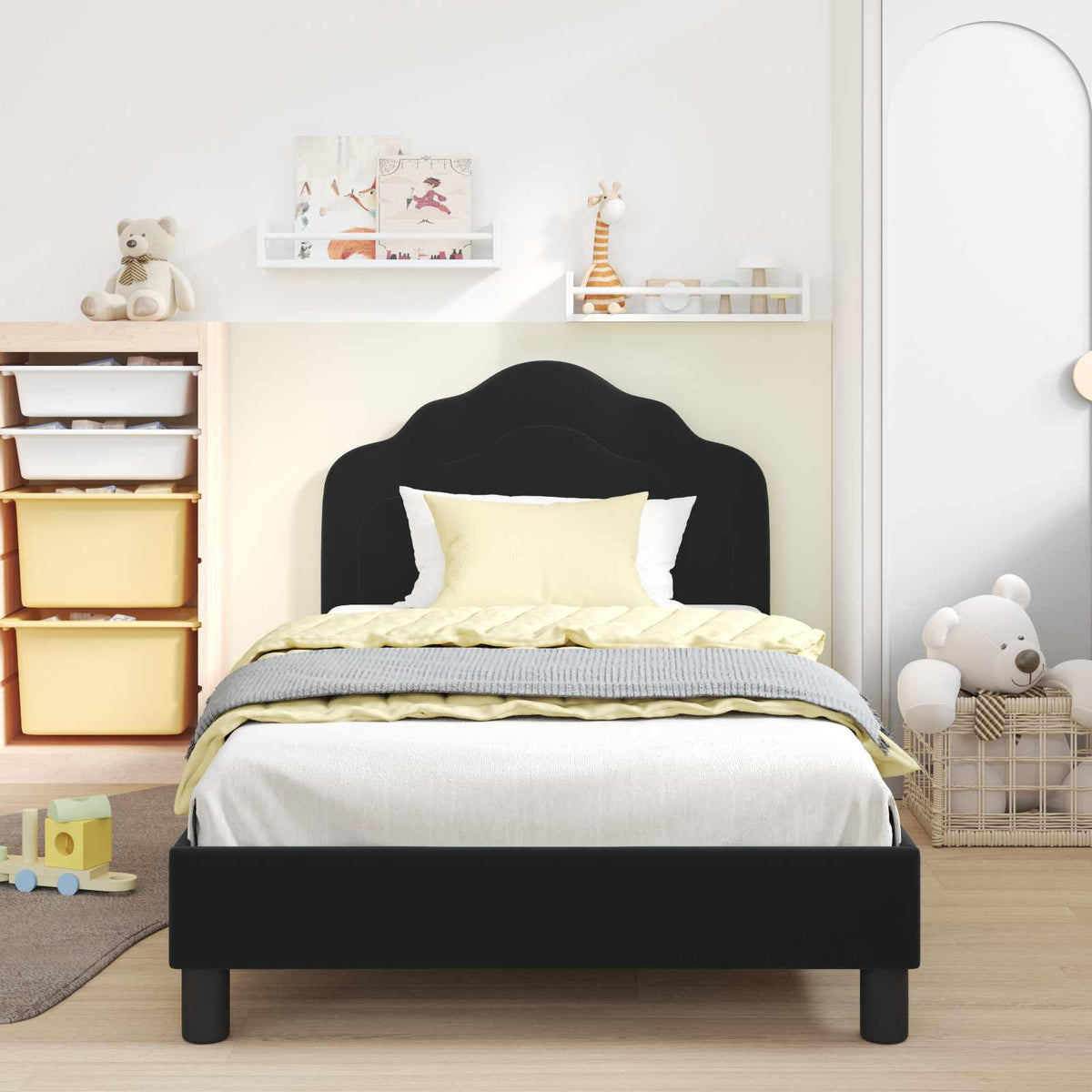 Vidaxl bedframe voor kinderen met hoofdbord zwart 80 x 200 cm fluweel