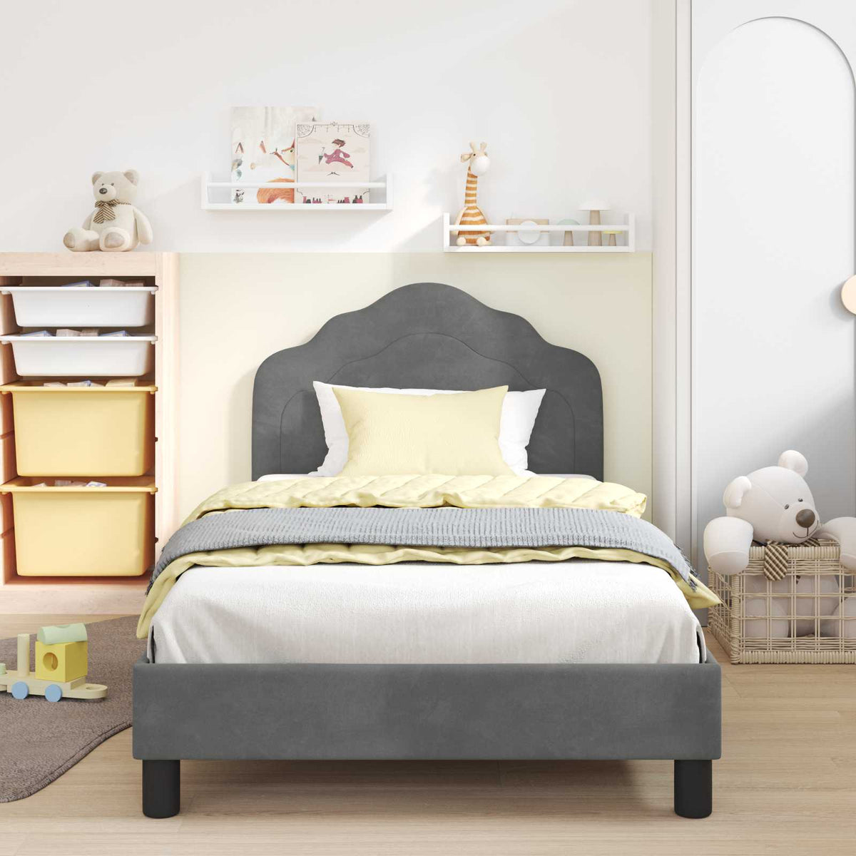 Vidaxl bedframe voor kinderen met hoofdbord donkergrijs 90 x 190 cm