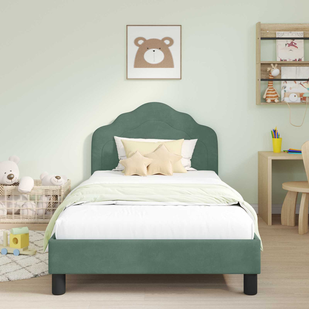 Vidaxl bedframe voor kinderen met hoofdbord zeegroen 90 x 190 cm