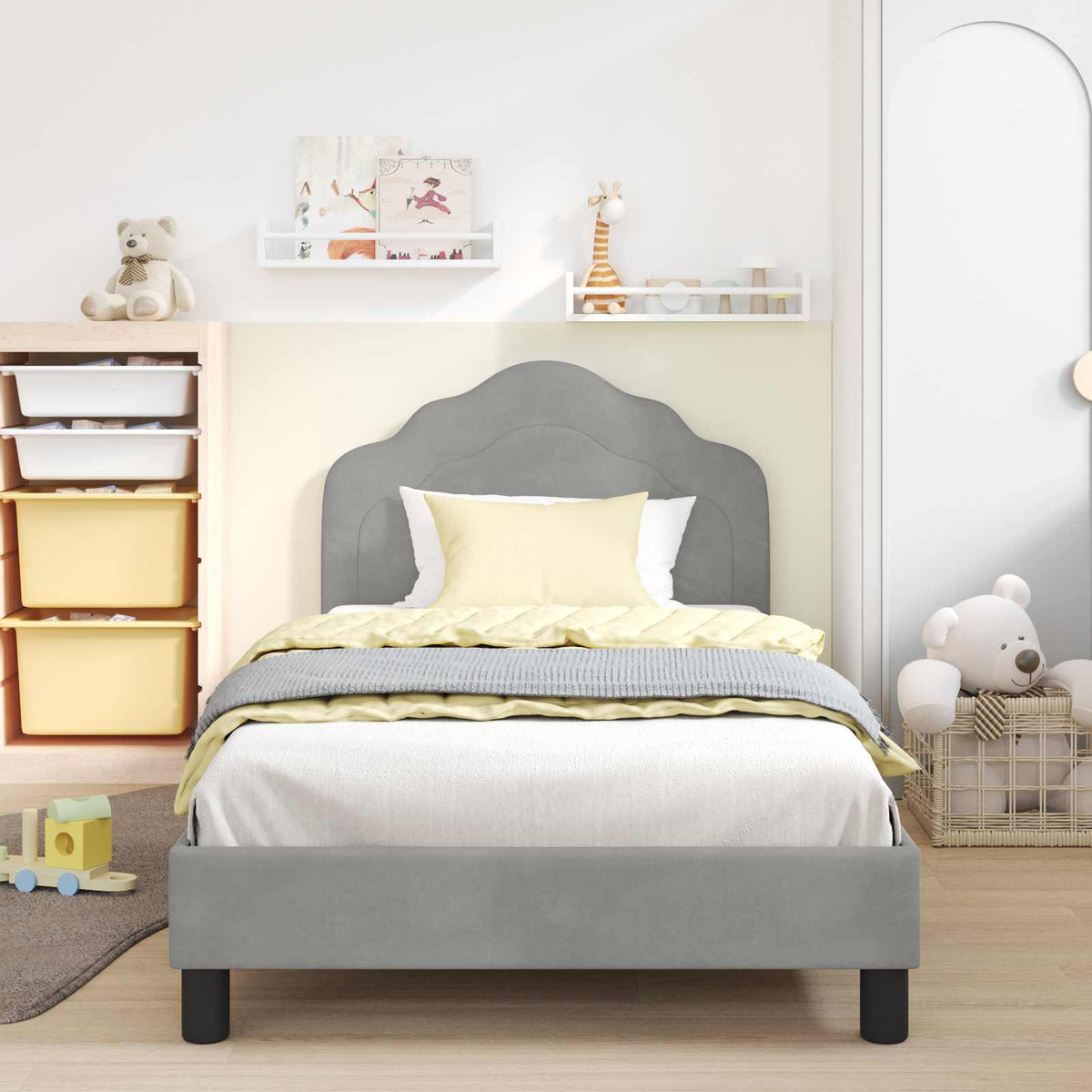 Vidaxl bedframe voor kinderen met hoofdbord lichtgrijs 90 x 200 cm