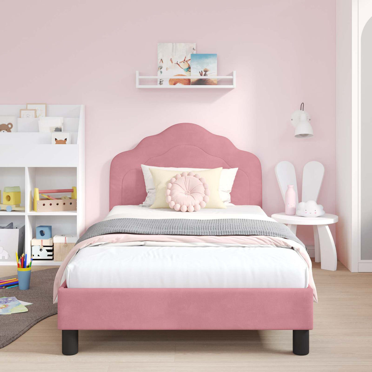 Vidaxl bedframe voor kinderen met hoofdbord roze 90 x 200 cm fluweel