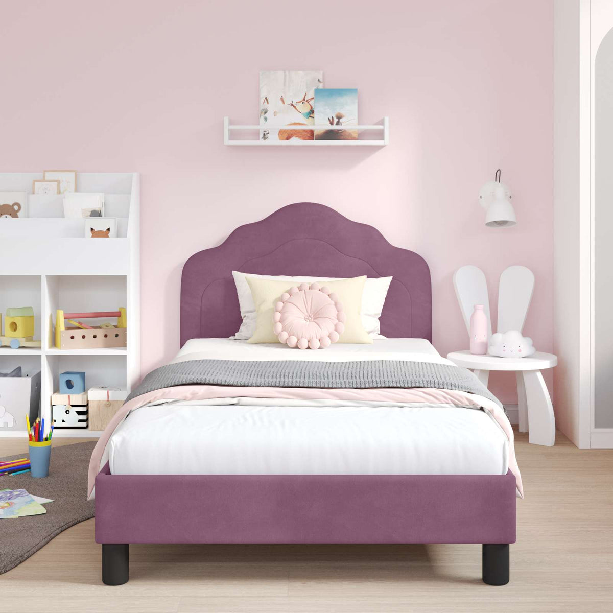 Vidaxl bedframe voor kinderen met hoofdbord paars 90 x 200 cm fluweel