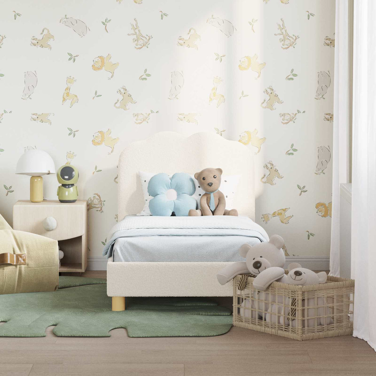 Vidaxl peuterbedframe met hoofdbord crèmekleurig 70 x 140 cm bouclé