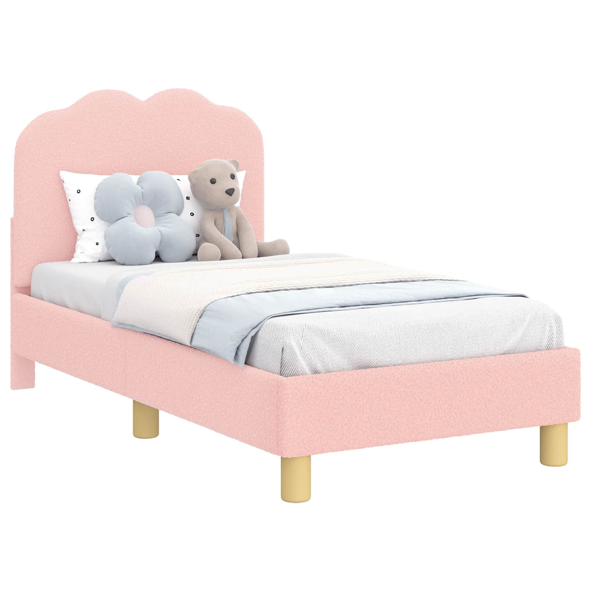 Vidaxl peuterbedframe met hoofdbord roze 70 x 140 cm bouclé