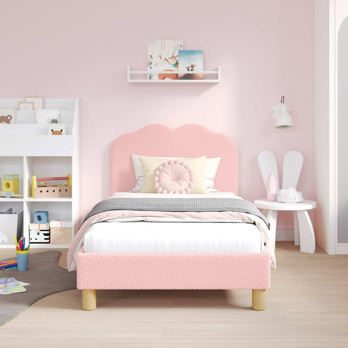 Vidaxl bedframe voor kinderen met hoofdbord roze 80 x 160 cm bouclé