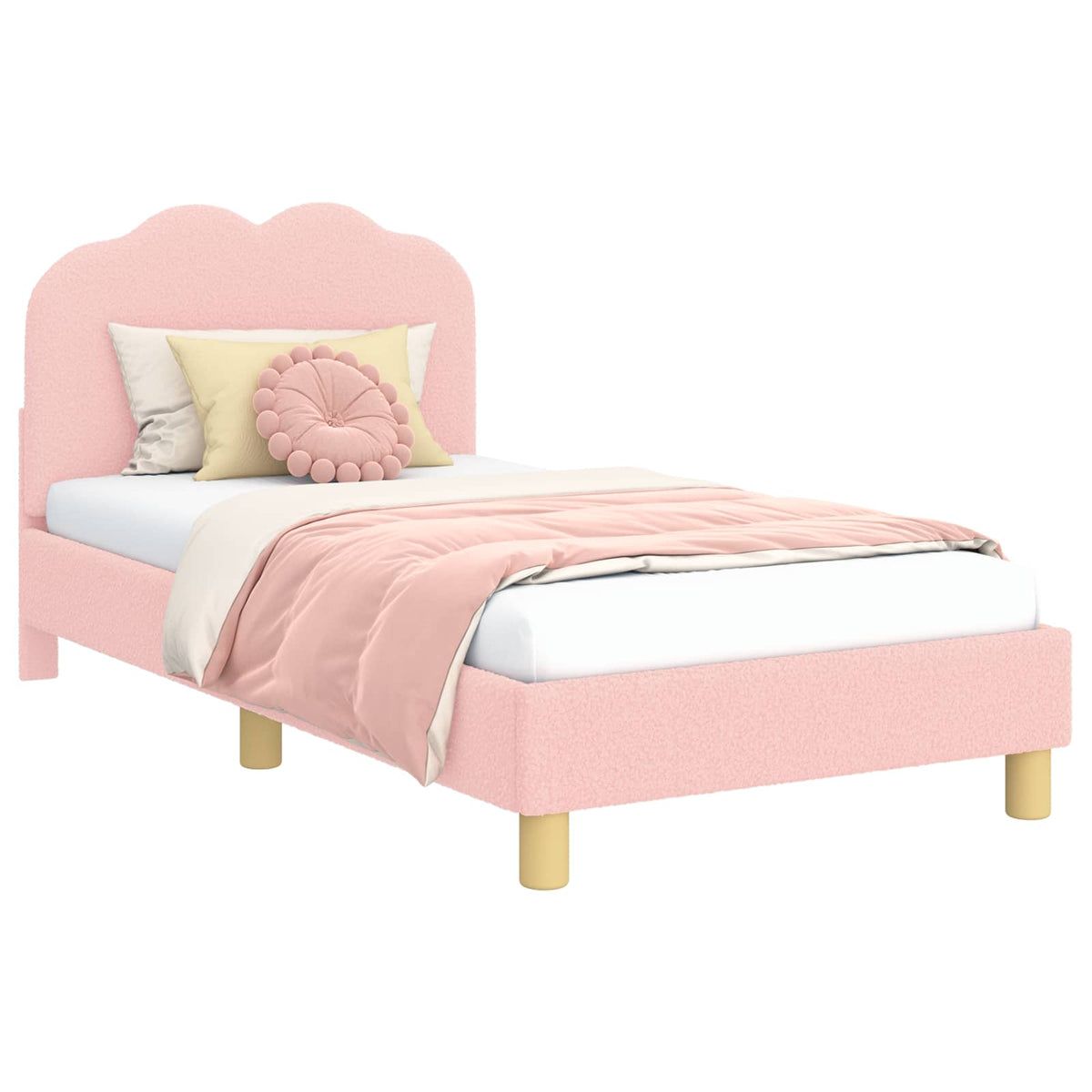 Vidaxl bedframe voor kinderen met hoofdbord roze 80 x 160 cm bouclé