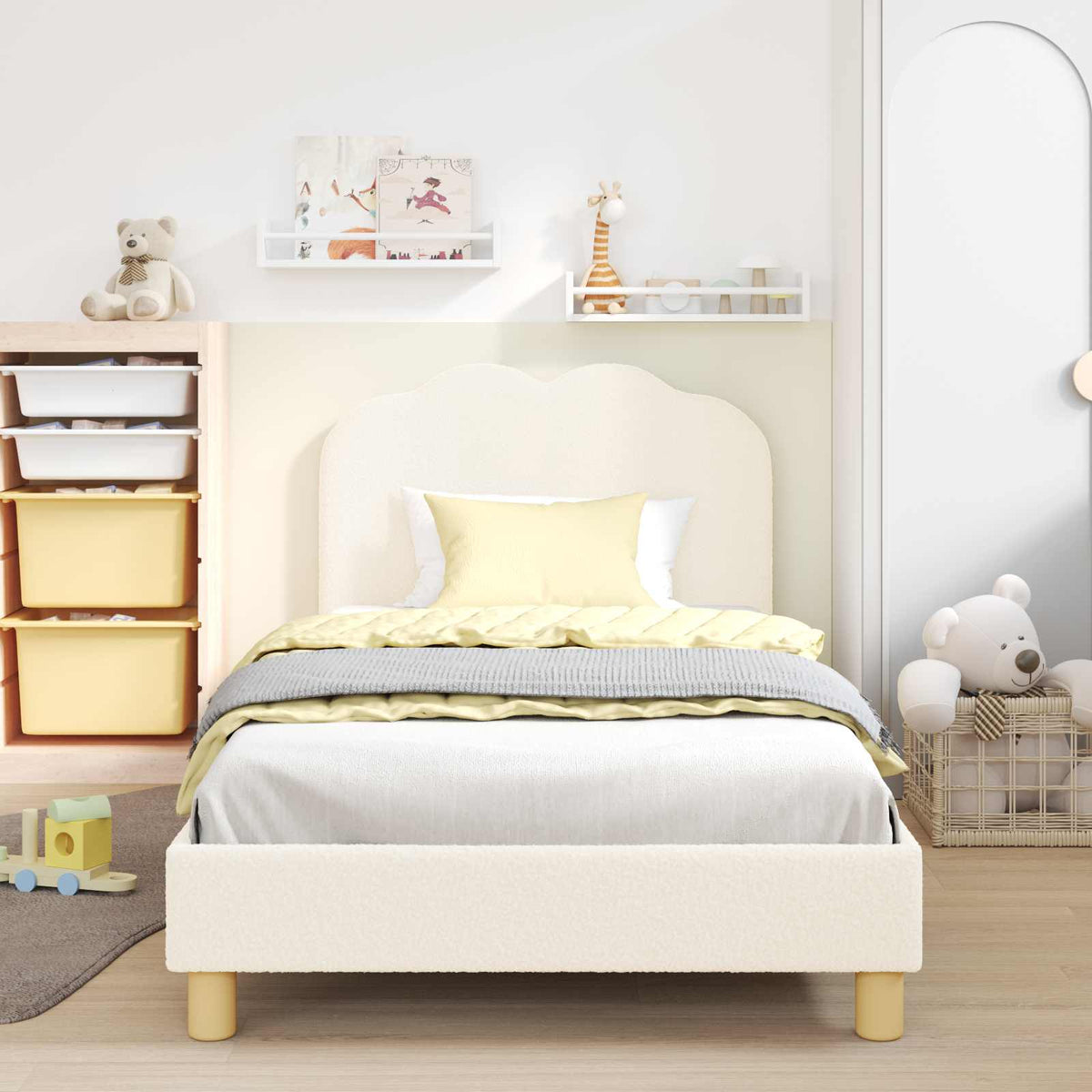 Vidaxl bedframe voor kinderen met hoofdbord crèmekleurig 90 x 200 cm