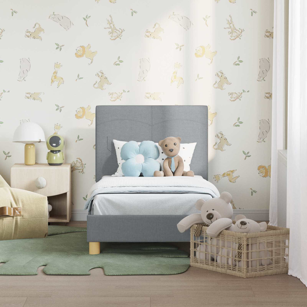 Vidaxl peuterbedframe met hoofdbord lichtgrijs 70 x 140 cm stof
