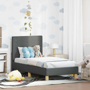 Vidaxl peuterbedframe met hoofdbord donkergrijs 70 x 140 cm stof