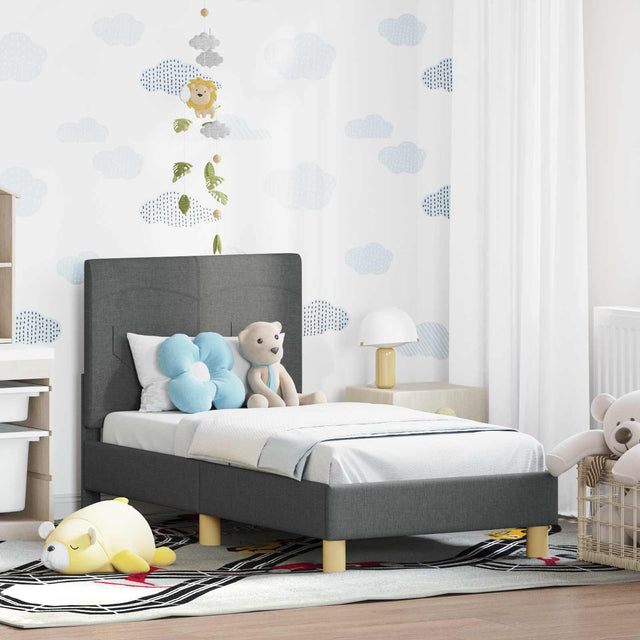 Vidaxl peuterbedframe met hoofdbord donkergrijs 70 x 140 cm stof
