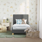 Vidaxl peuterbedframe met hoofdbord donkergrijs 70 x 140 cm stof