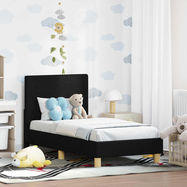 Vidaxl peuterbedframe met hoofdbord zwart 70 x 140 cm stof