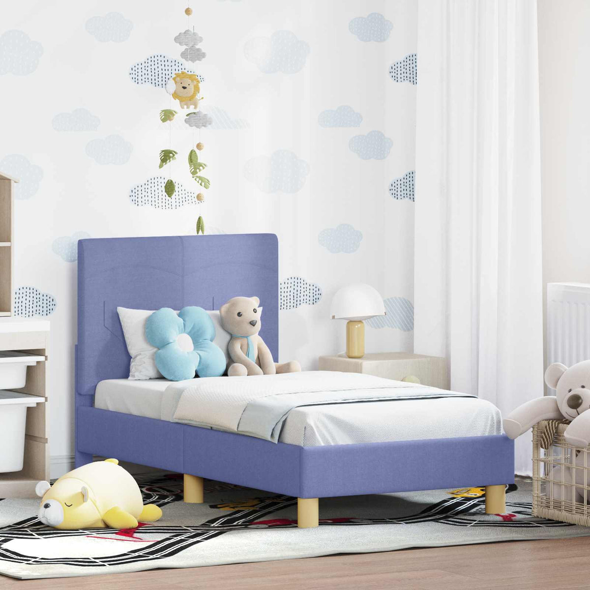 Vidaxl peuterbedframe met hoofdbord jeans blauw 70 x 140 cm stof