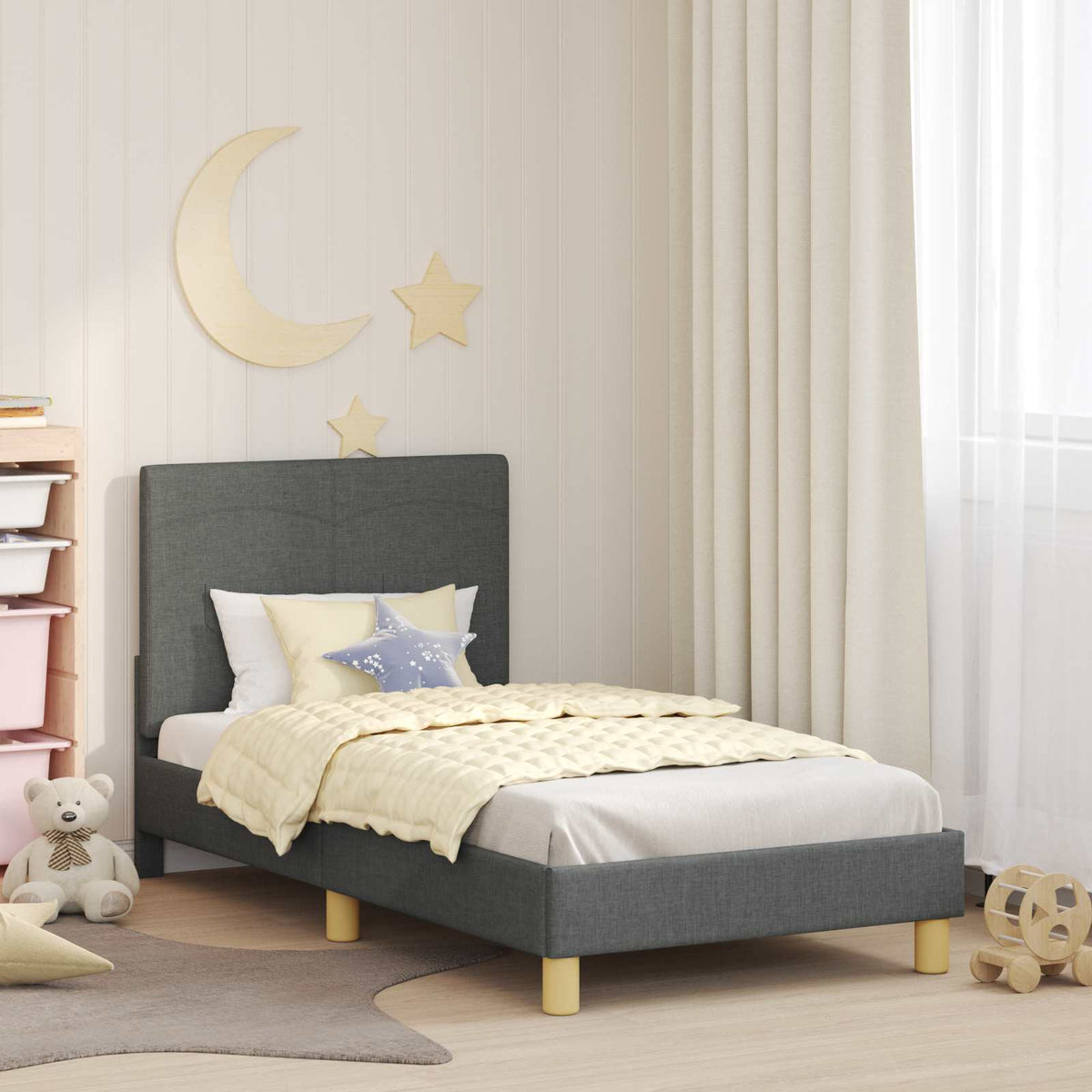 Vidaxl bedframe voor kinderen met hoofdbord donkergrijs 80 x 160 cm