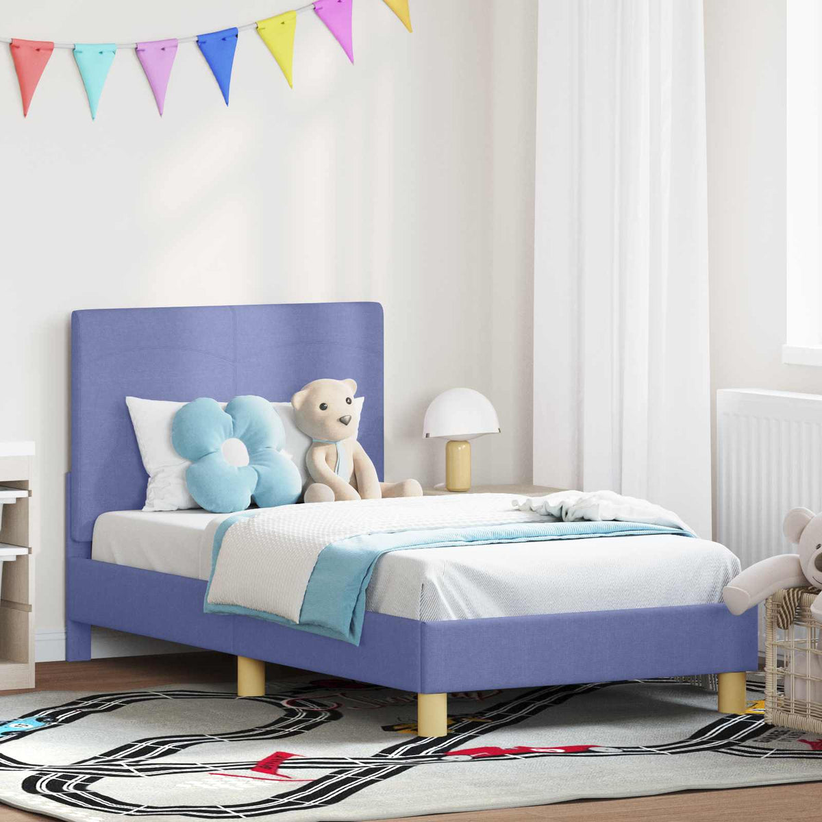 Vidaxl bedframe voor kinderen met hoofdbord jeans blauw 80 x 160 cm