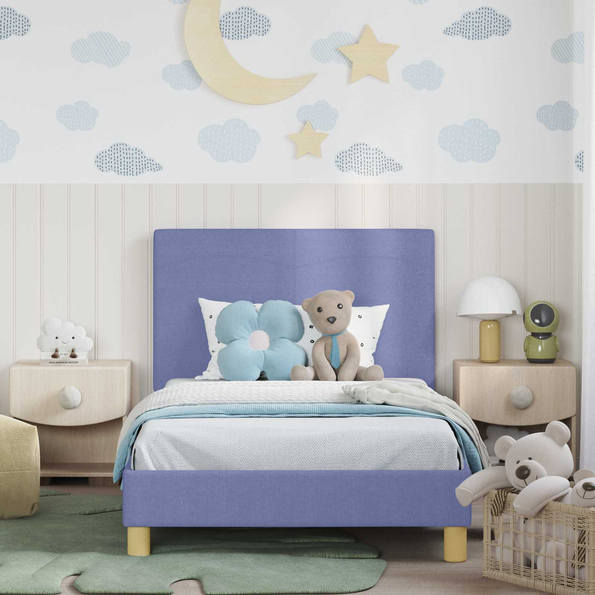 Vidaxl bedframe voor kinderen met hoofdbord jeans blauw 80 x 200 cm