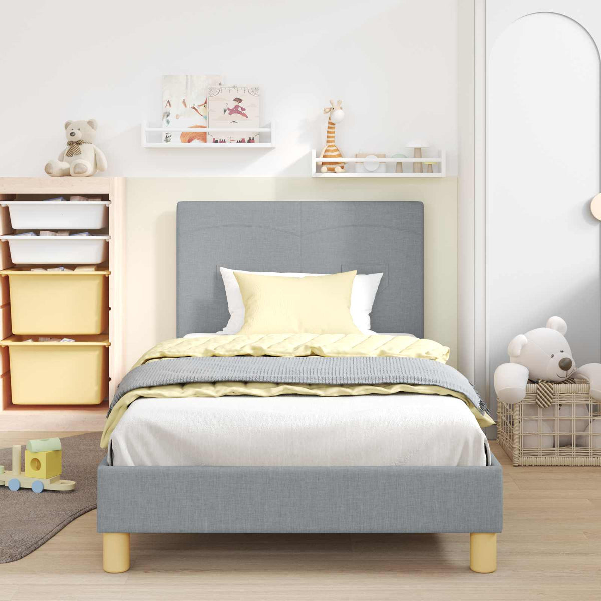 Vidaxl bedframe voor kinderen met hoofdbord lichtgrijs 90 x 190 cm