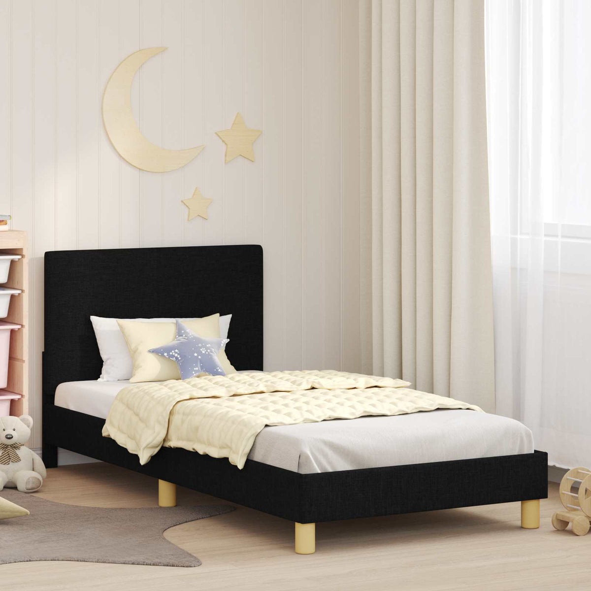 Vidaxl bedframe voor kinderen met hoofdbord zwart 90 x 190 cm stof