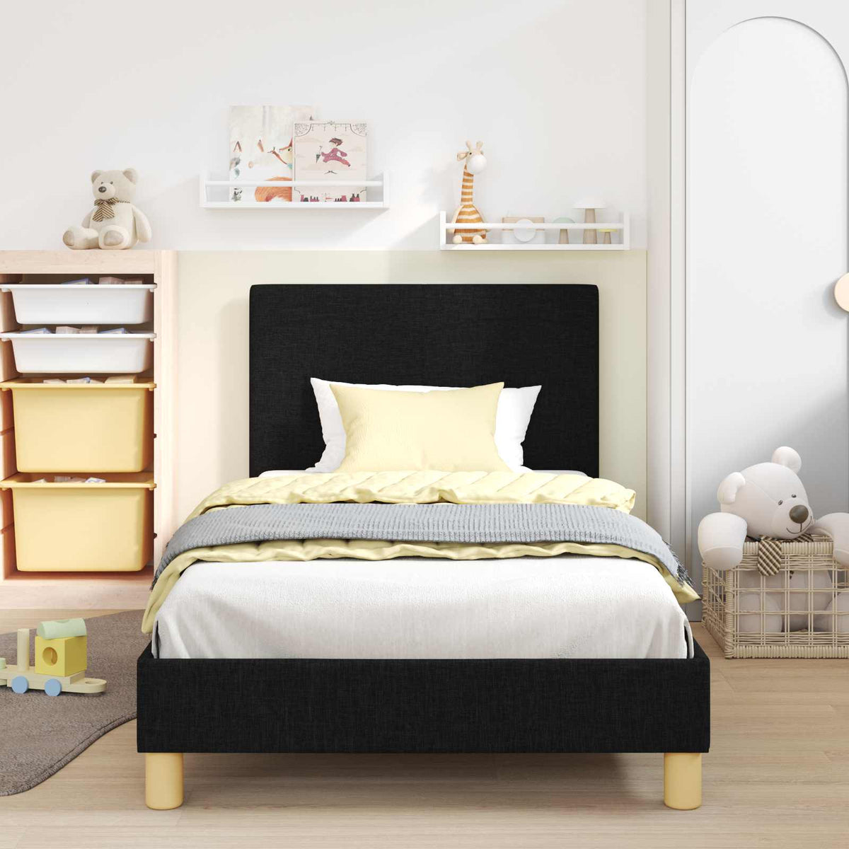 Vidaxl bedframe voor kinderen met hoofdbord zwart 90 x 190 cm stof
