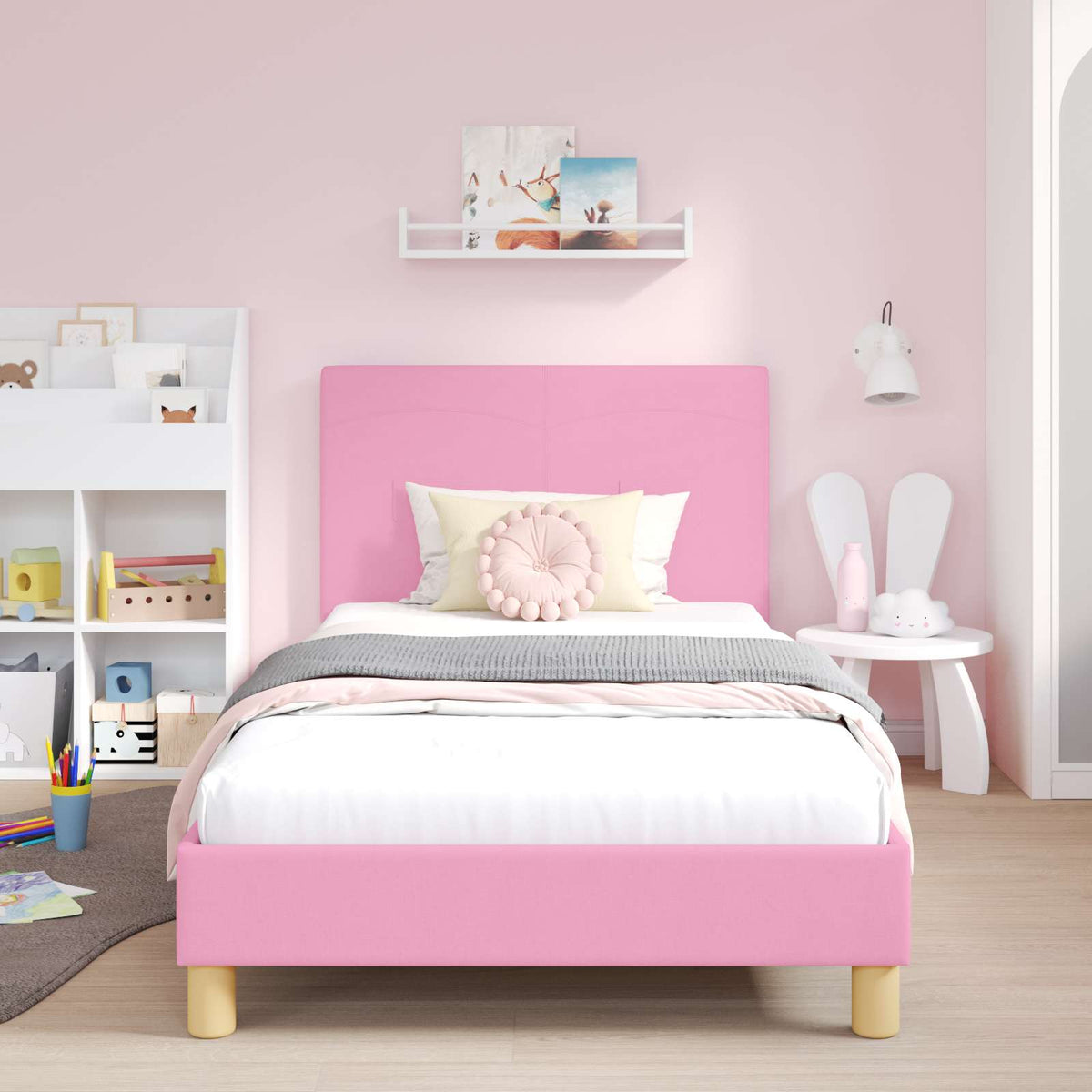 Vidaxl bedframe voor kinderen met hoofdbord roze 90 x 190 cm stof