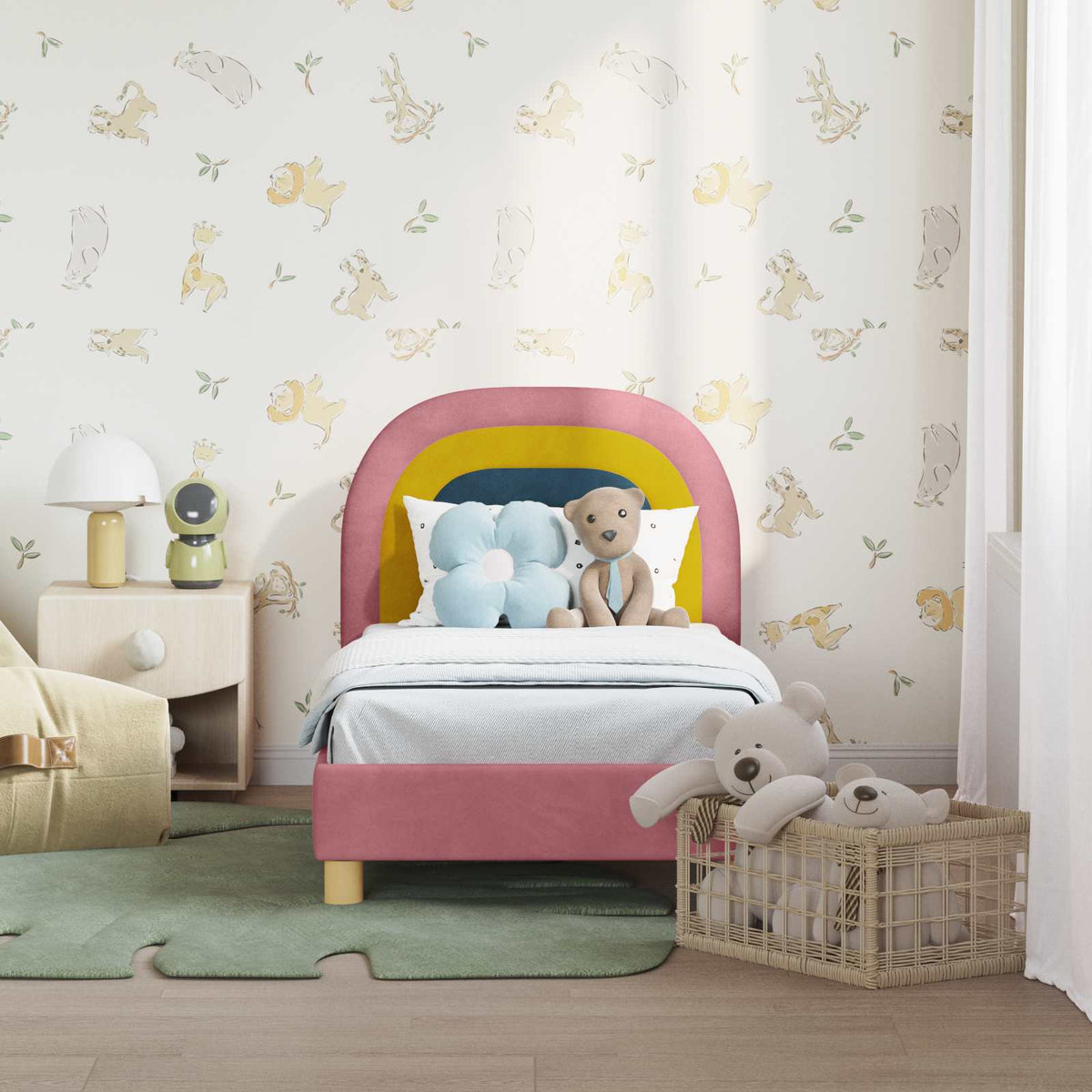 Vidaxl peuterbedframe met hoofdbord roze 70 x 140 cm fluweel