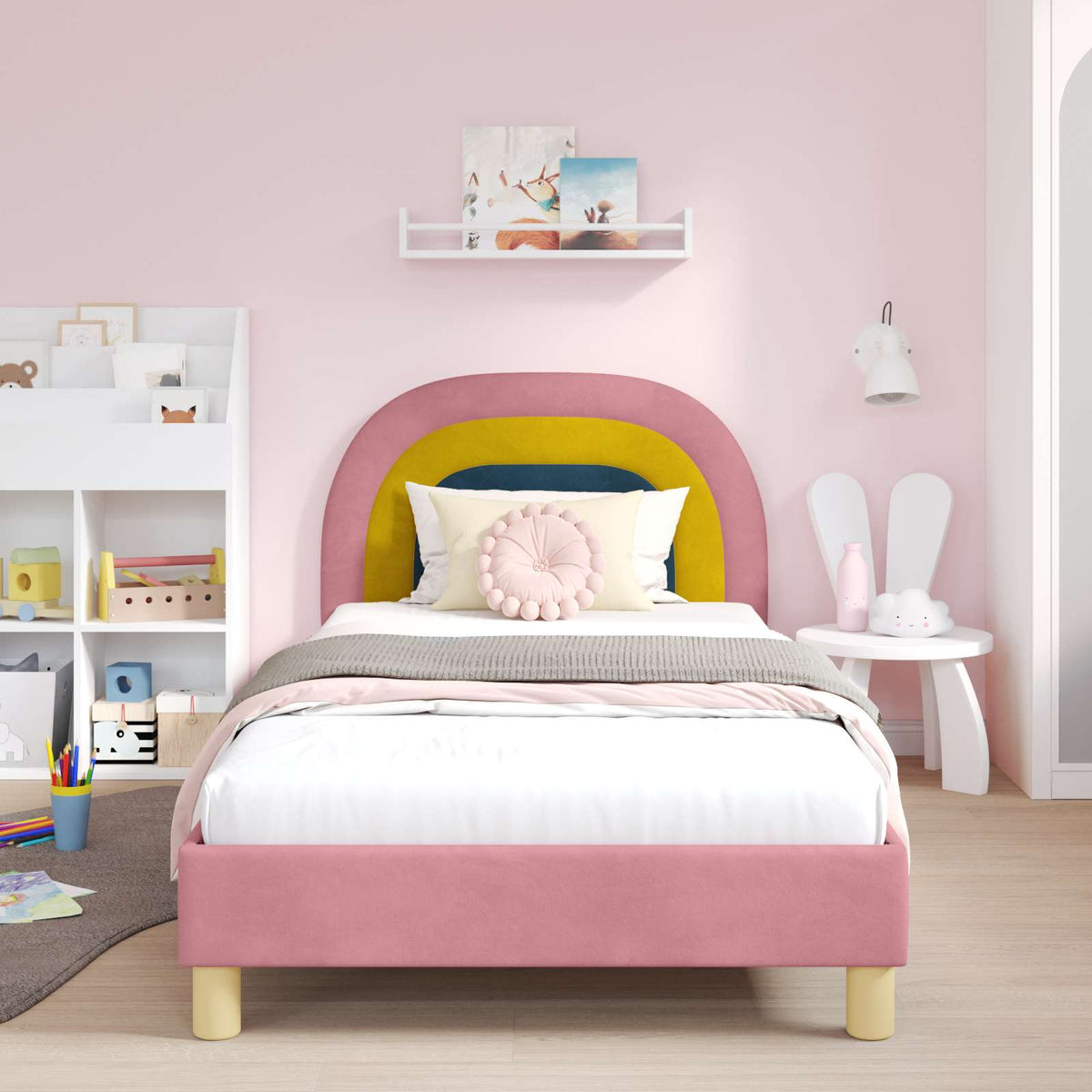 Vidaxl bedframe voor kinderen met hoofdbord roze 80 x 200 cm fluweel