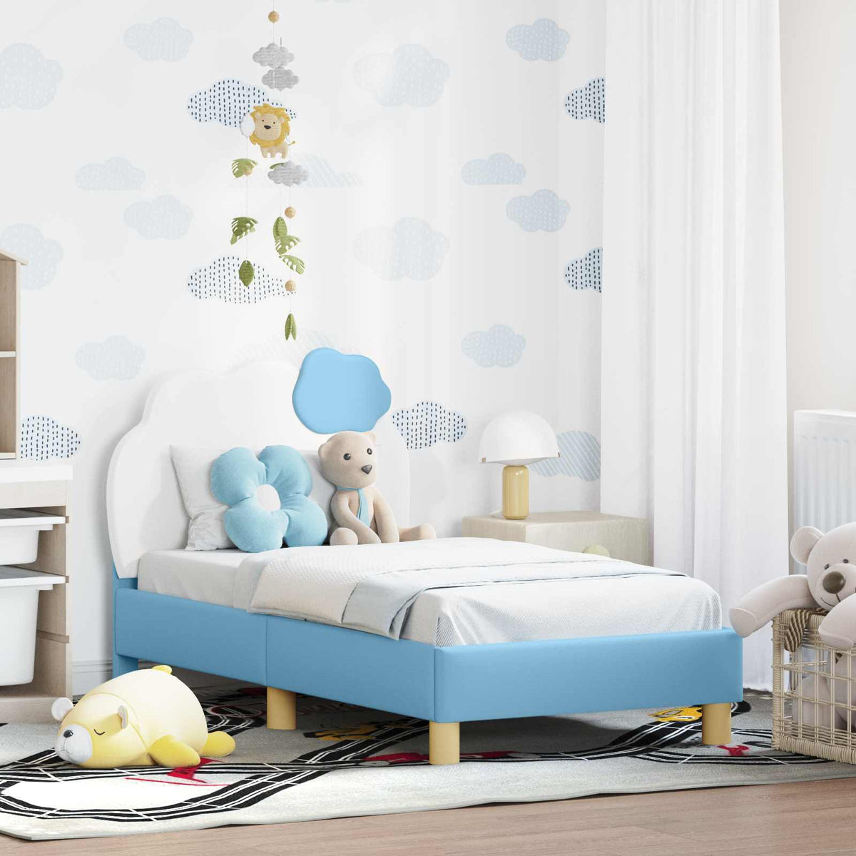 Vidaxl peuterbedframe met hoofdbord blauw 70 x 140 cm pu