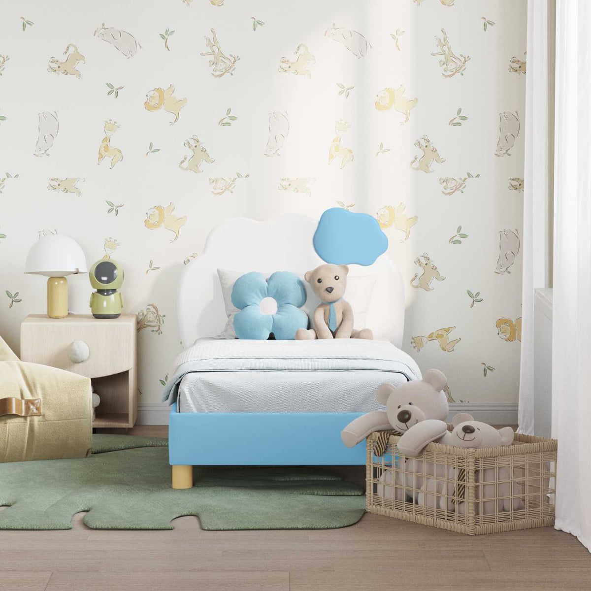 Vidaxl peuterbedframe met hoofdbord blauw 70 x 140 cm pu