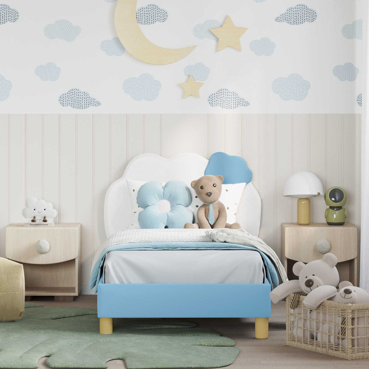 Vidaxl bedframe voor kinderen met hoofdbord blauw 80 x 160 cm pu