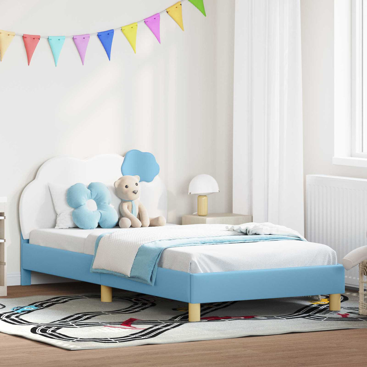Vidaxl bedframe voor kinderen met hoofdbord blauw 90 x 190 cm pu