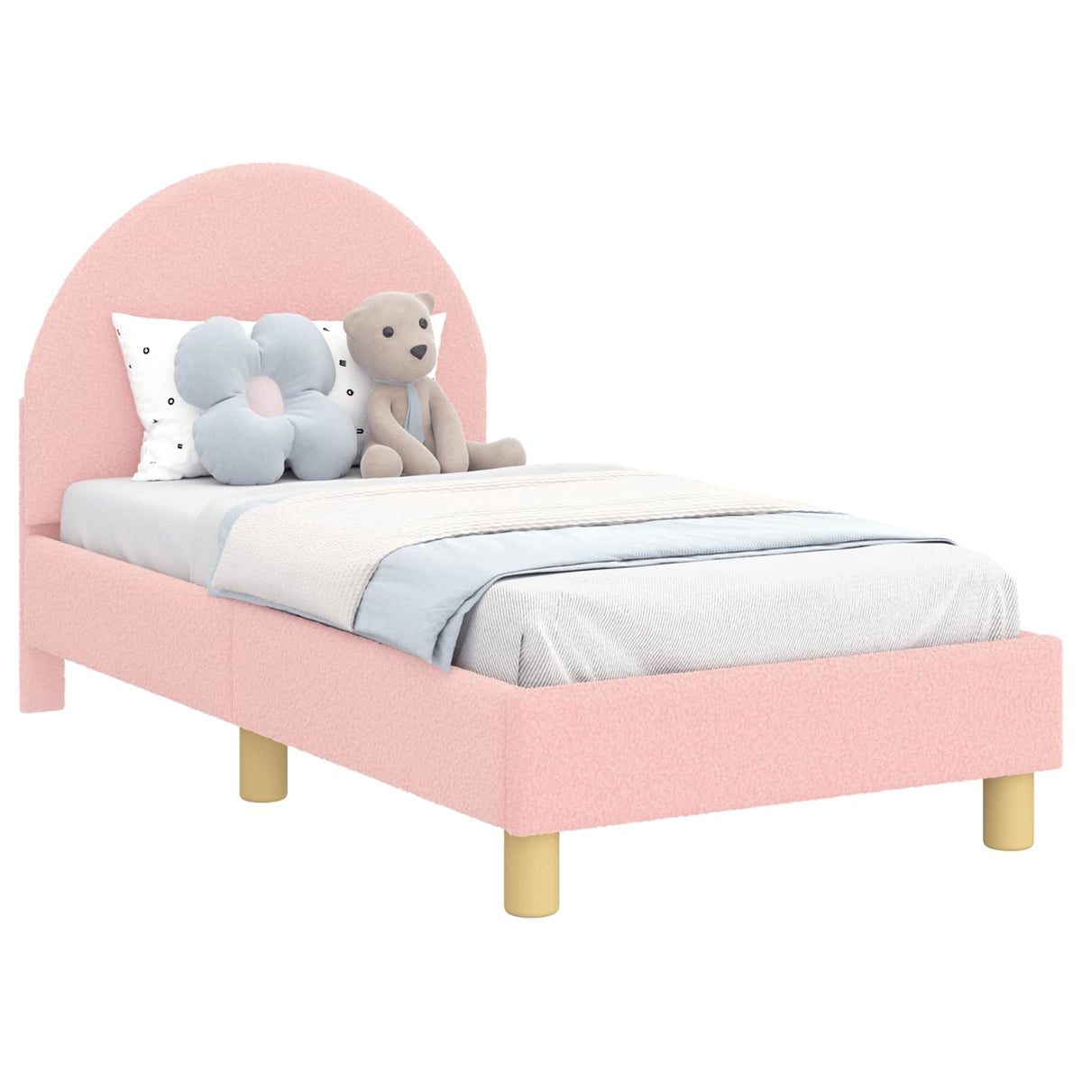 Vidaxl peuterbedframe met hoofdbord roze 70 x 140 cm bouclé