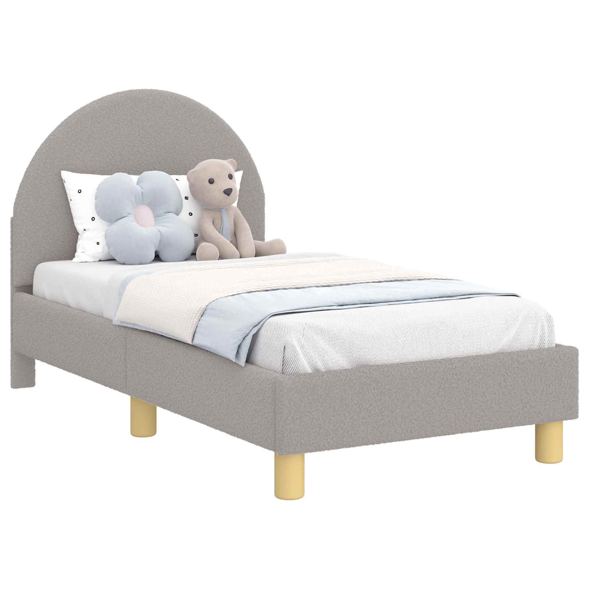 Vidaxl peuterbedframe met hoofdbord lichtgrijs 70 x 140 cm bouclé