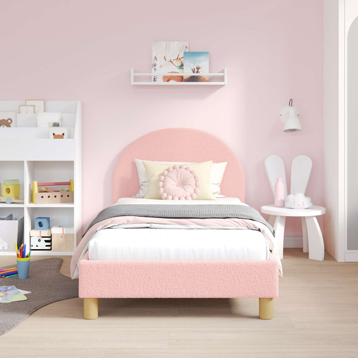 Vidaxl bedframe voor kinderen met hoofdbord roze 80 x 160 cm bouclé