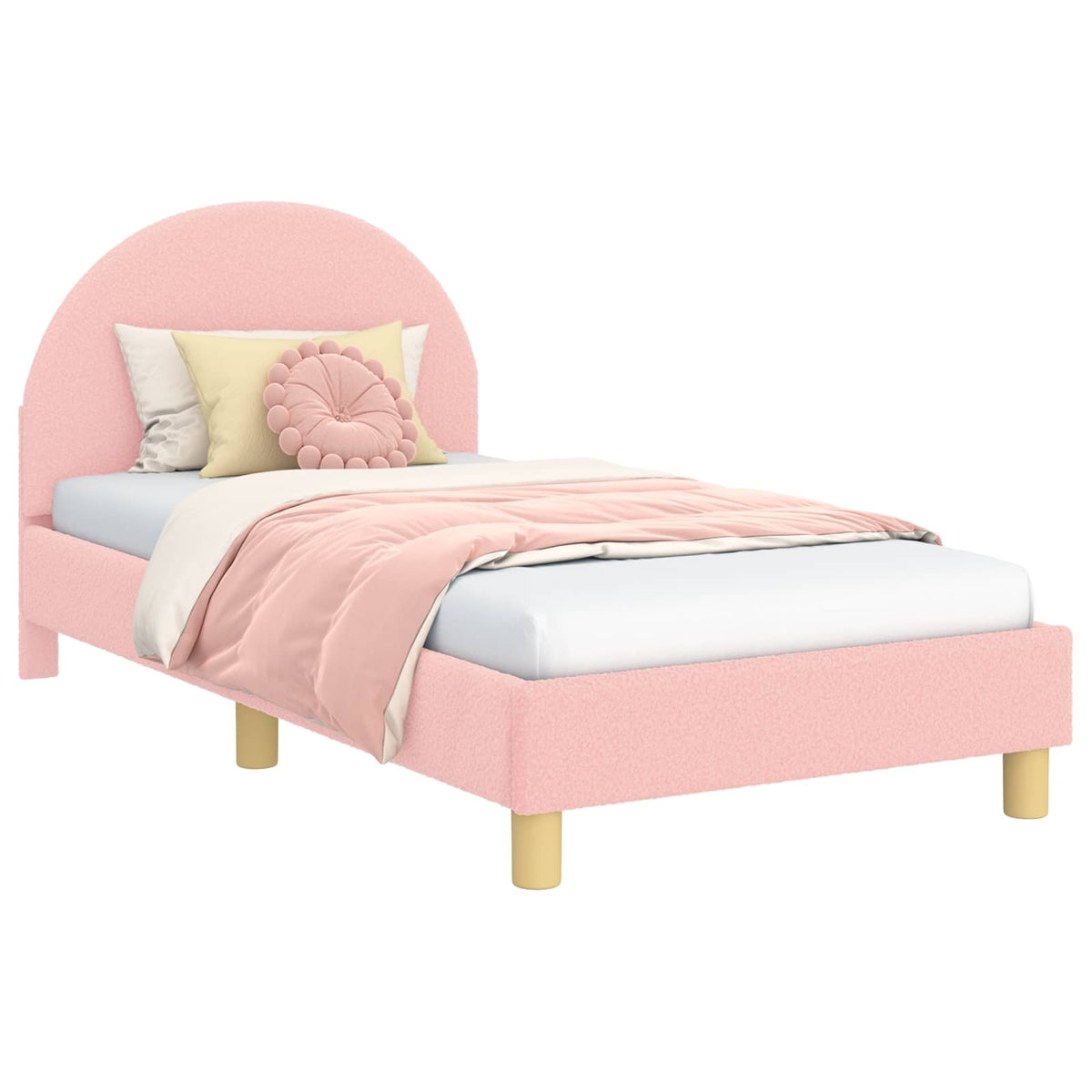 Vidaxl bedframe voor kinderen met hoofdbord roze 80 x 160 cm bouclé