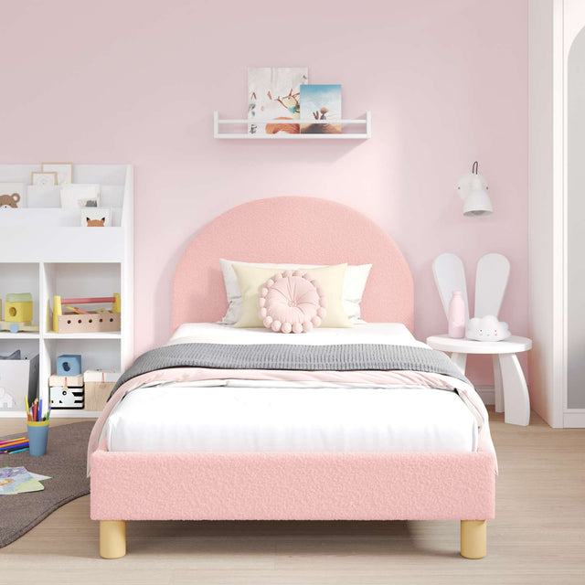 Vidaxl bedframe voor kinderen met hoofdbord roze 90 x 200 cm bouclé