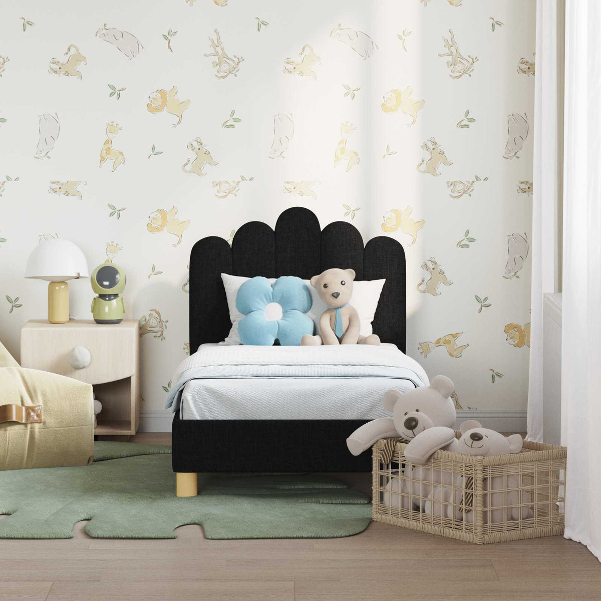 Vidaxl peuterbedframe met hoofdbord zwart 70 x 140 cm stof