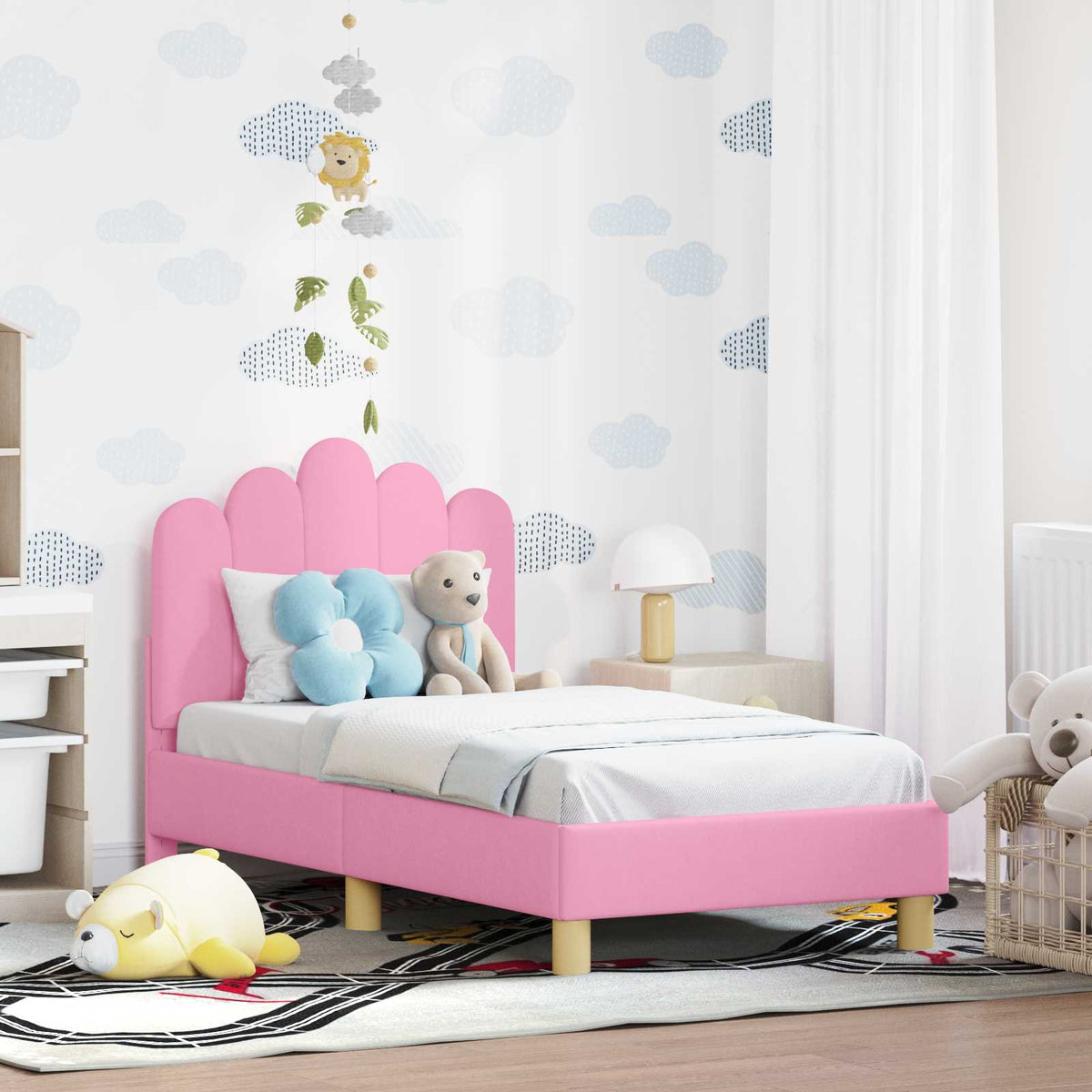 Vidaxl peuterbedframe met hoofdbord roze 70 x 140 cm stof