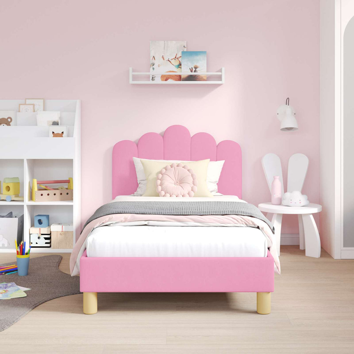 Vidaxl bedframe voor kinderen met hoofdbord roze 80 x 160 cm stof