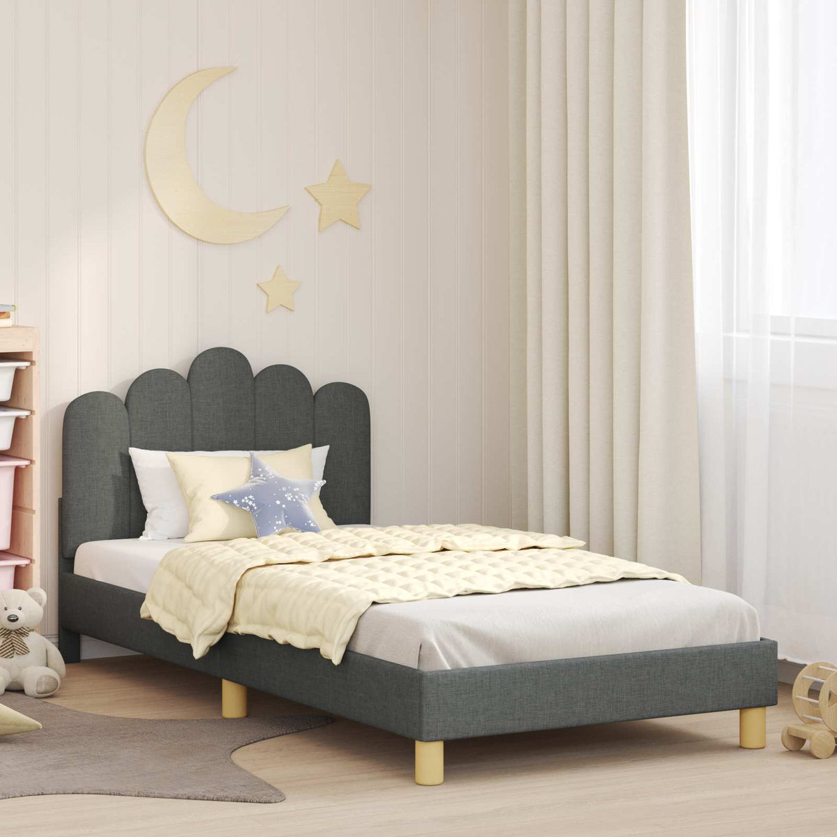 Vidaxl bedframe voor kinderen met hoofdbord donkergrijs 90 x 190 cm