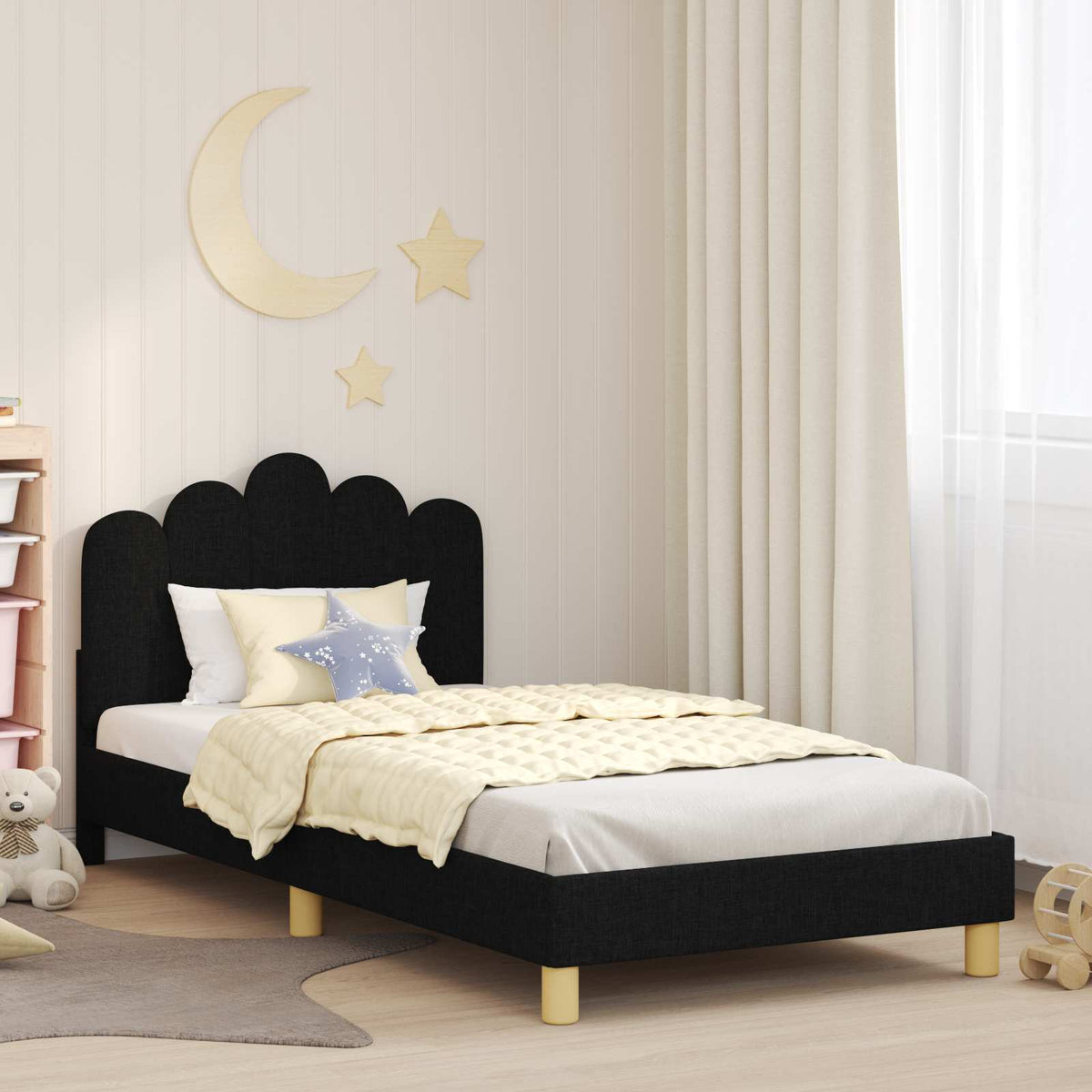 Vidaxl bedframe voor kinderen met hoofdbord zwart 90 x 200 cm stof