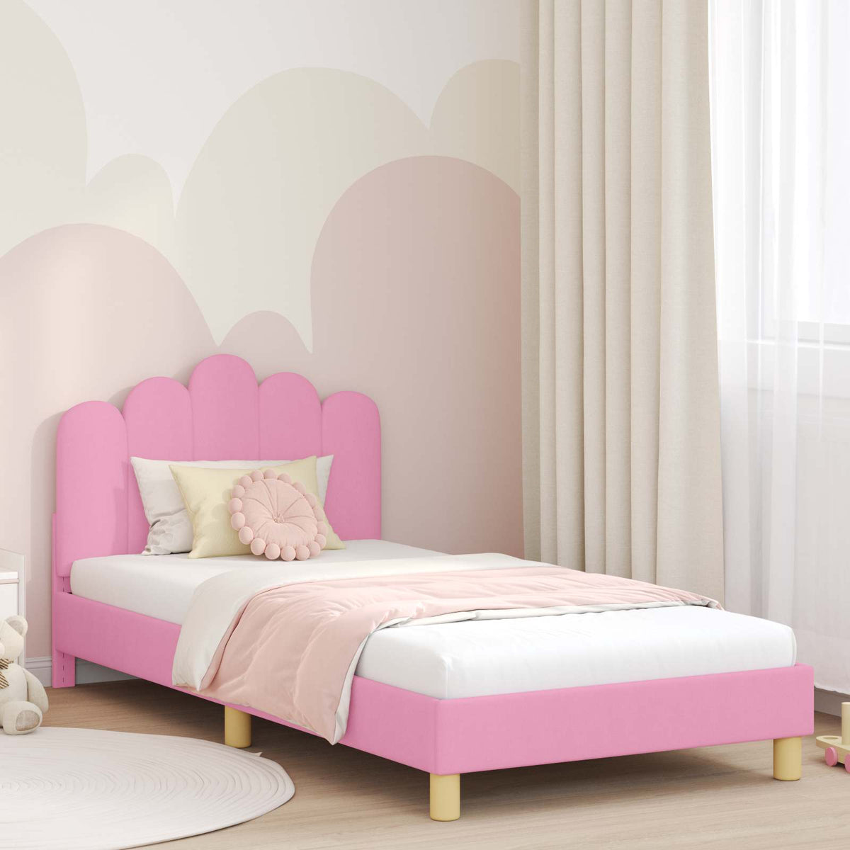 Vidaxl bedframe voor kinderen met hoofdbord roze 90 x 200 cm stof