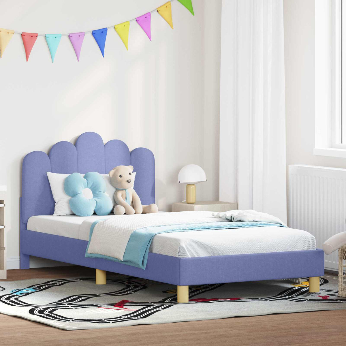 Vidaxl bedframe voor kinderen met hoofdbord jeans blauw 90 x 200 cm