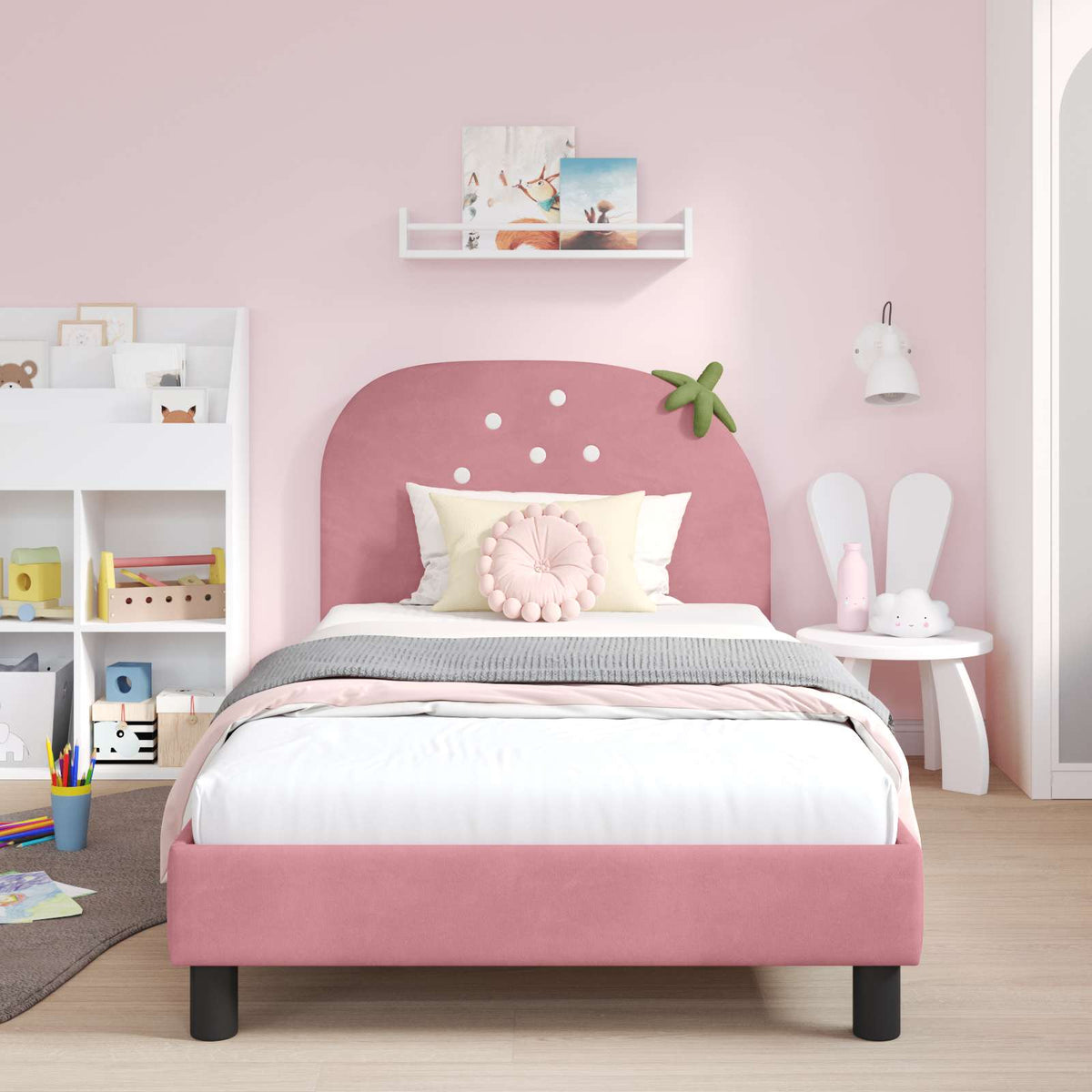 Vidaxl bedframe voor kinderen met hoofdbord roze 90 x 200 cm fluweel