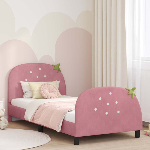 Vidaxl bedframe voor kinderen met hoofdbord roze 90 x 190 cm fluweel