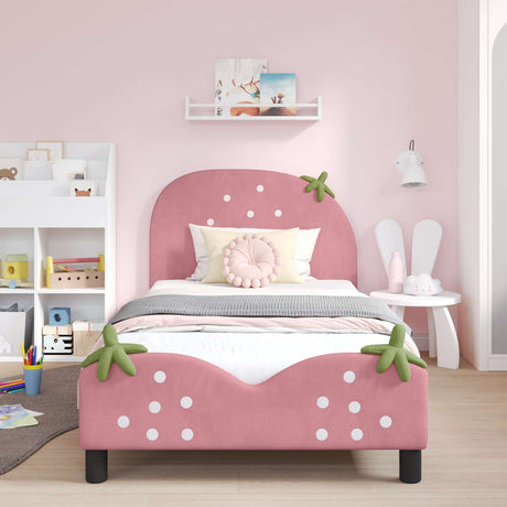 Vidaxl bedframe voor kinderen met hoofdbord roze 90 x 200 cm fluweel