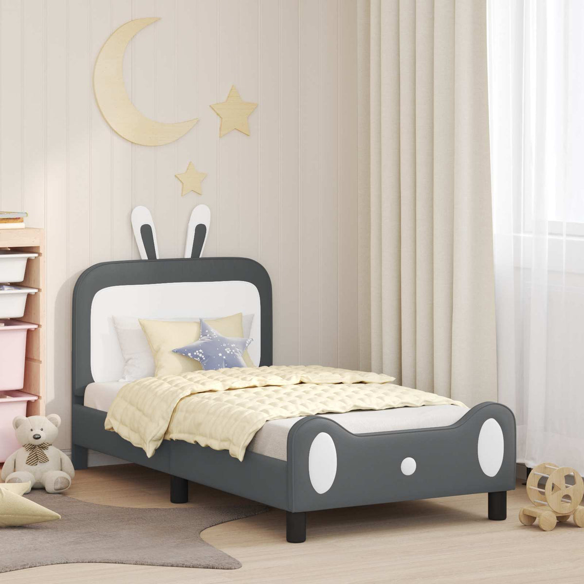 Vidaxl bedframe voor kinderen met hoofdbord lichtgrijs 80 x 160 cm pu